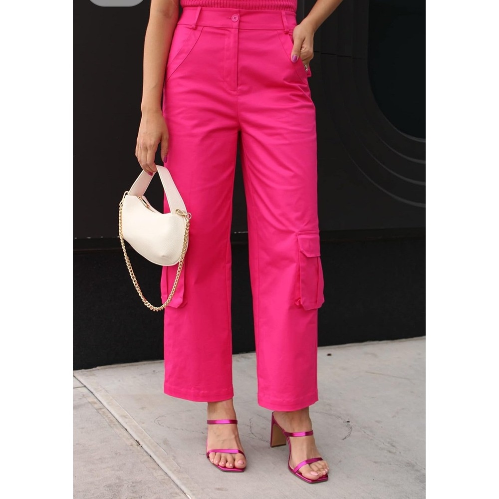 Women's High-Rise Cargo Pants - Hot Pink